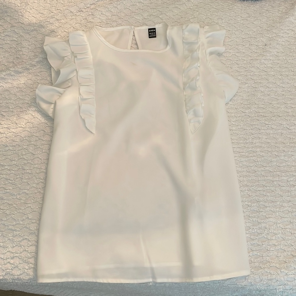 White Sleeveless Ruffled Shoulders Blouse